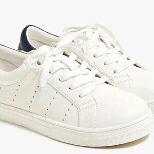 J. Crew Crewcuts Shoes Girls Boys Sz 2 White Faux Leather Court Sneaker Lace Up